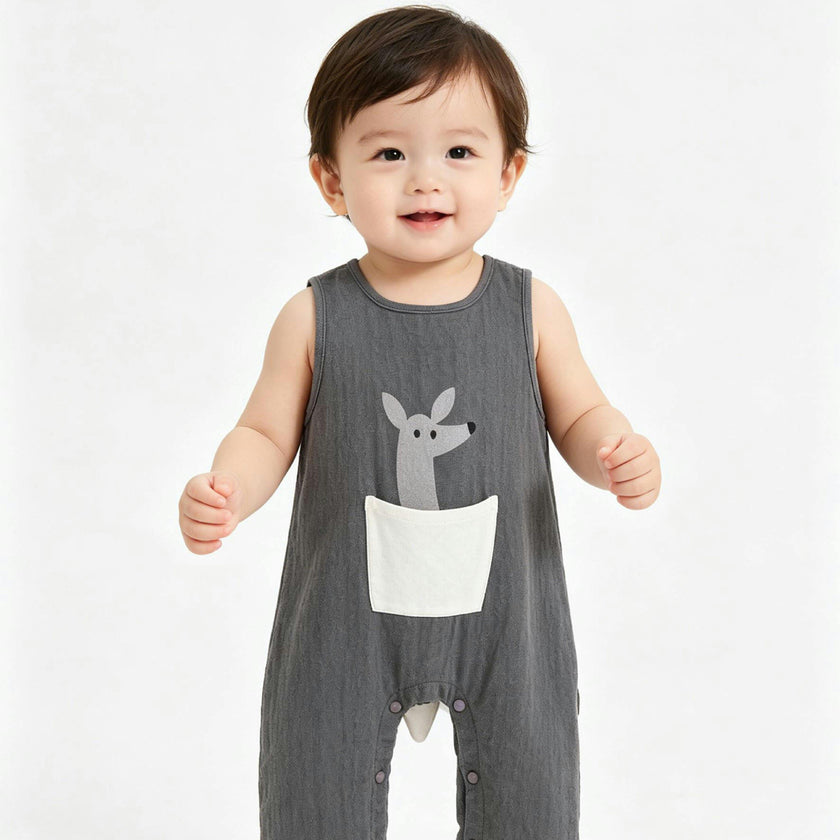 Gray Animal Pocket Romper