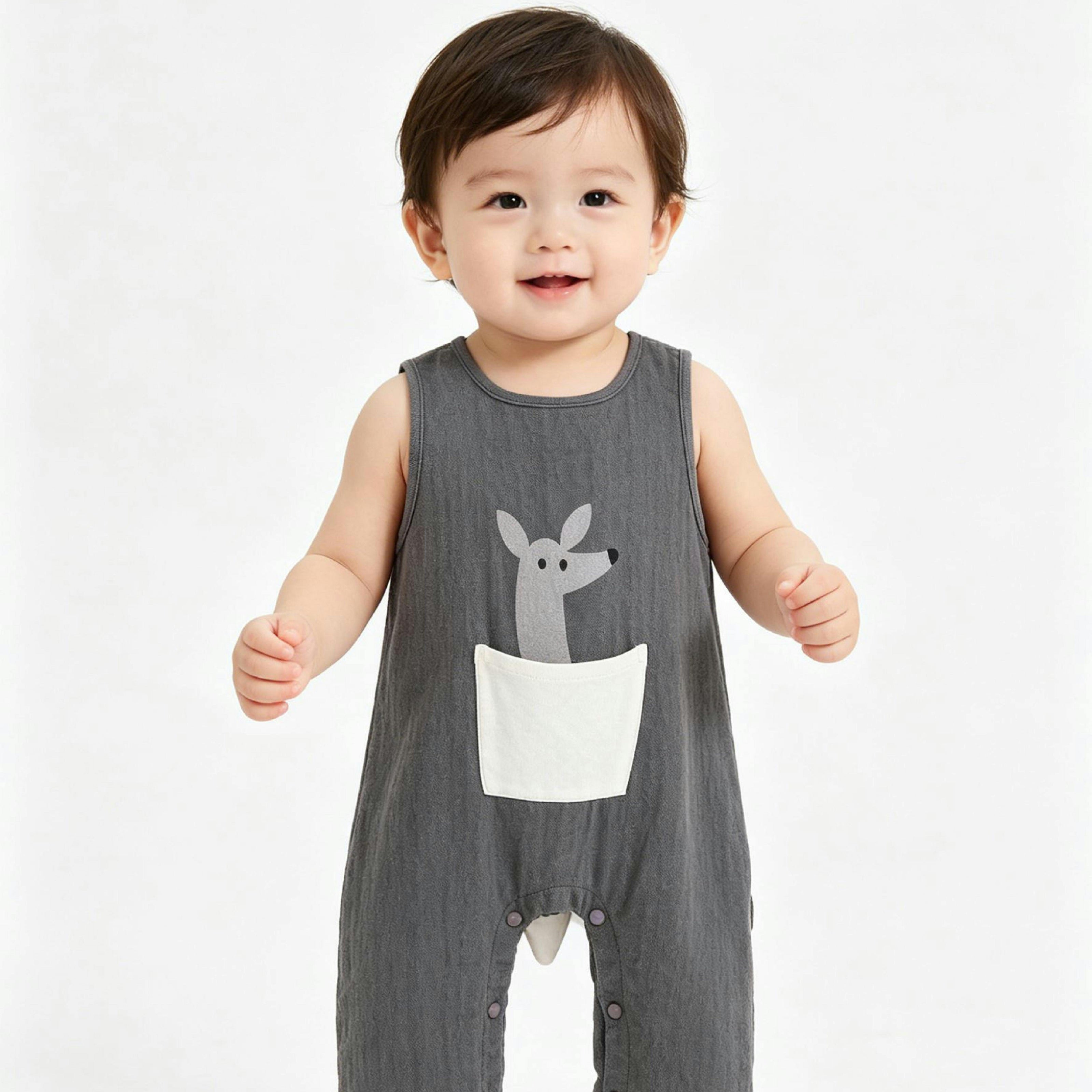 Gray Animal Pocket Romper