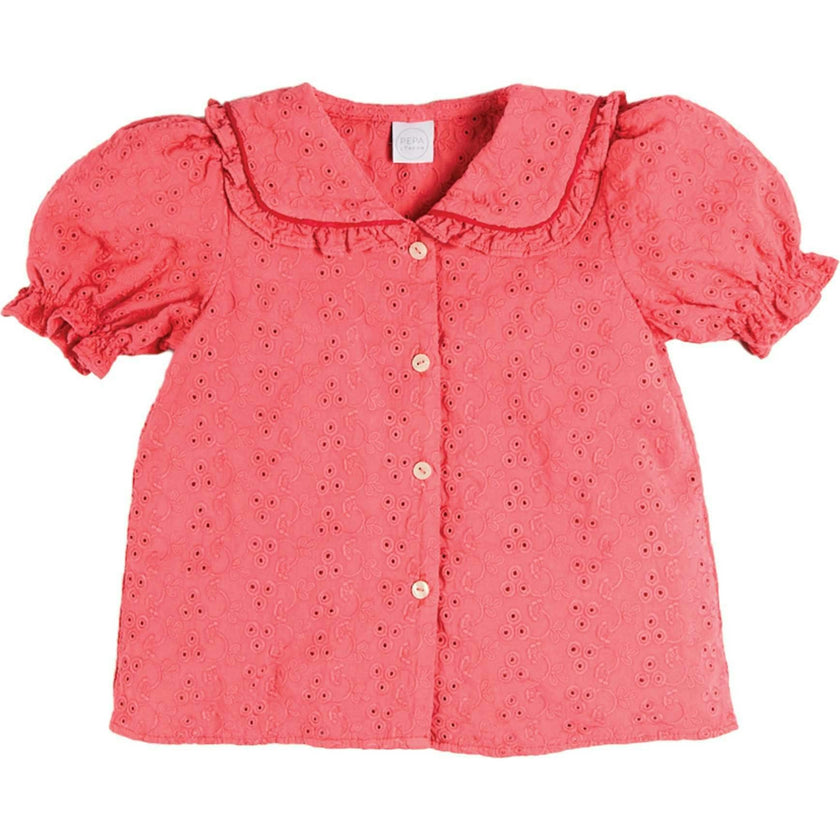Broderie Anglaise Mariner Collar Blouse in Strawberry (4-12yrs)