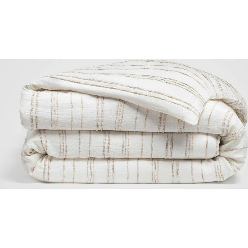 White & Beige Stripe Duvet Cover, White