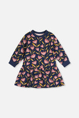 French Terry Dress Blue Tulip Print