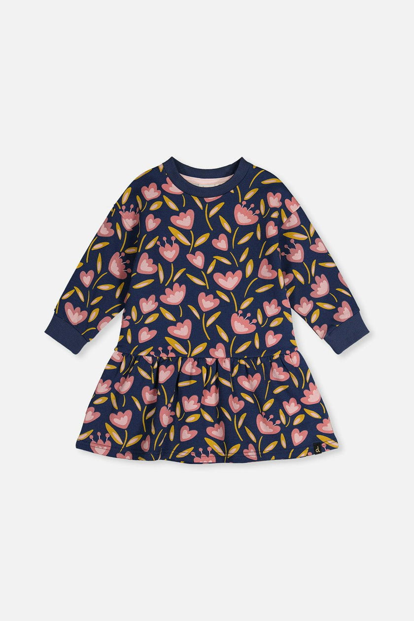French Terry Dress Blue Tulip Print