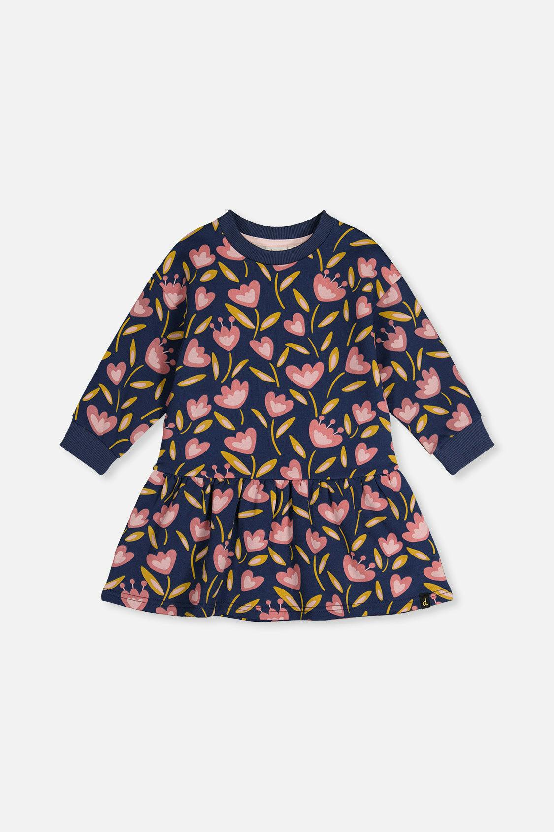 French Terry Dress Blue Tulip Print