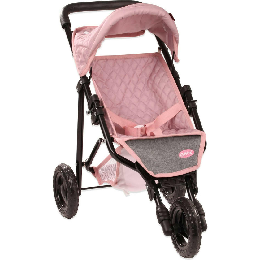 Gotz 3‑Wheel Doll Buggy “Soft Mood” – Compact Grey‑Pink Doll Stroller with Sunshade