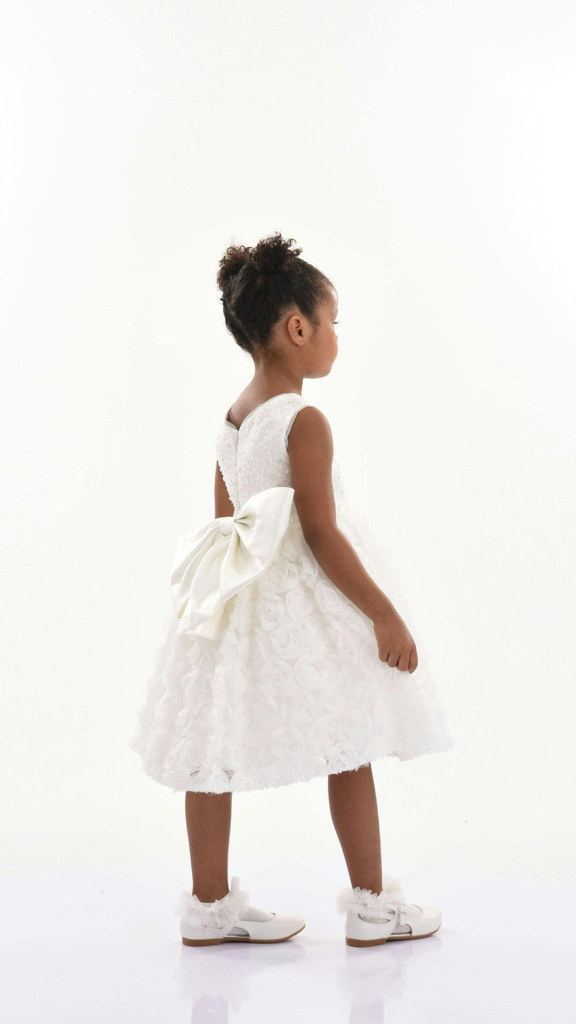 White Kreisler Sequin Bow Rose Dress