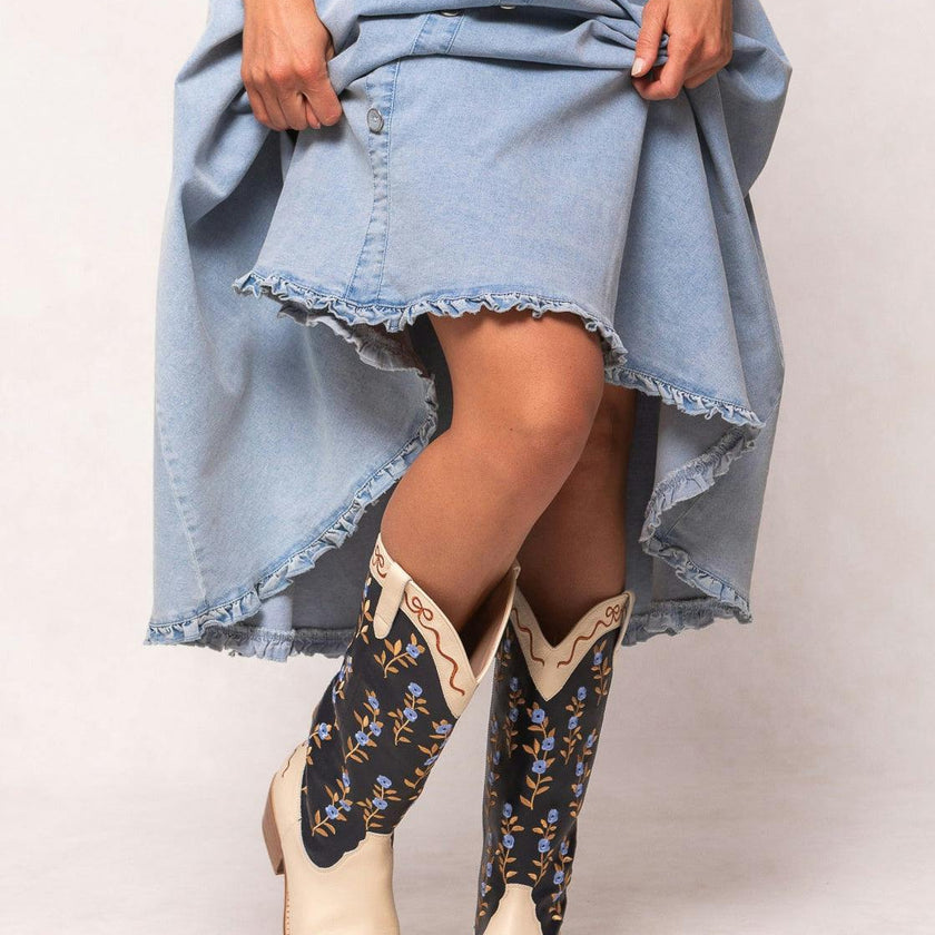 Rosemary Cowgirl Boots in Cream & Navy