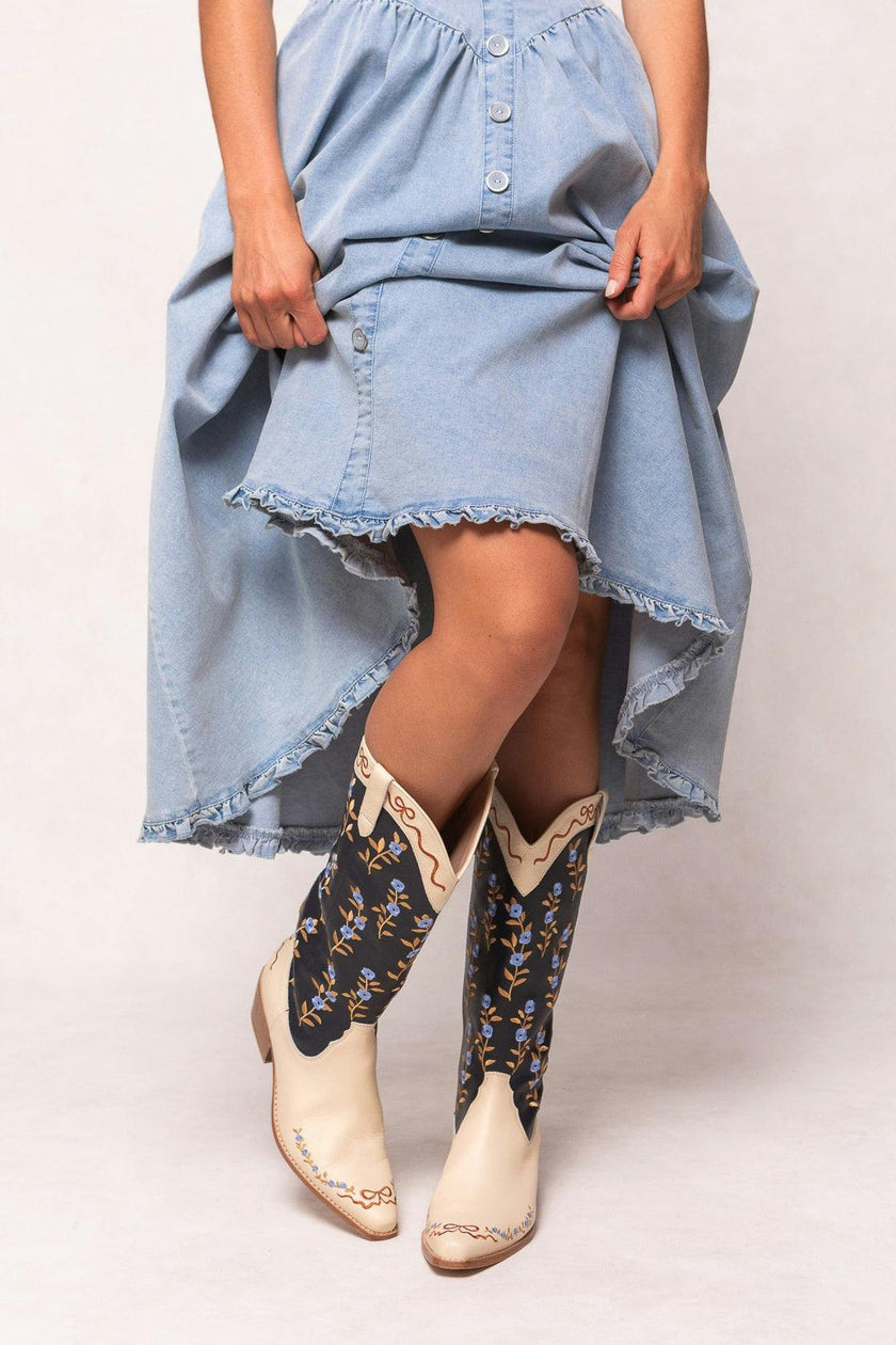 Rosemary Cowgirl Boots in Cream & Navy
