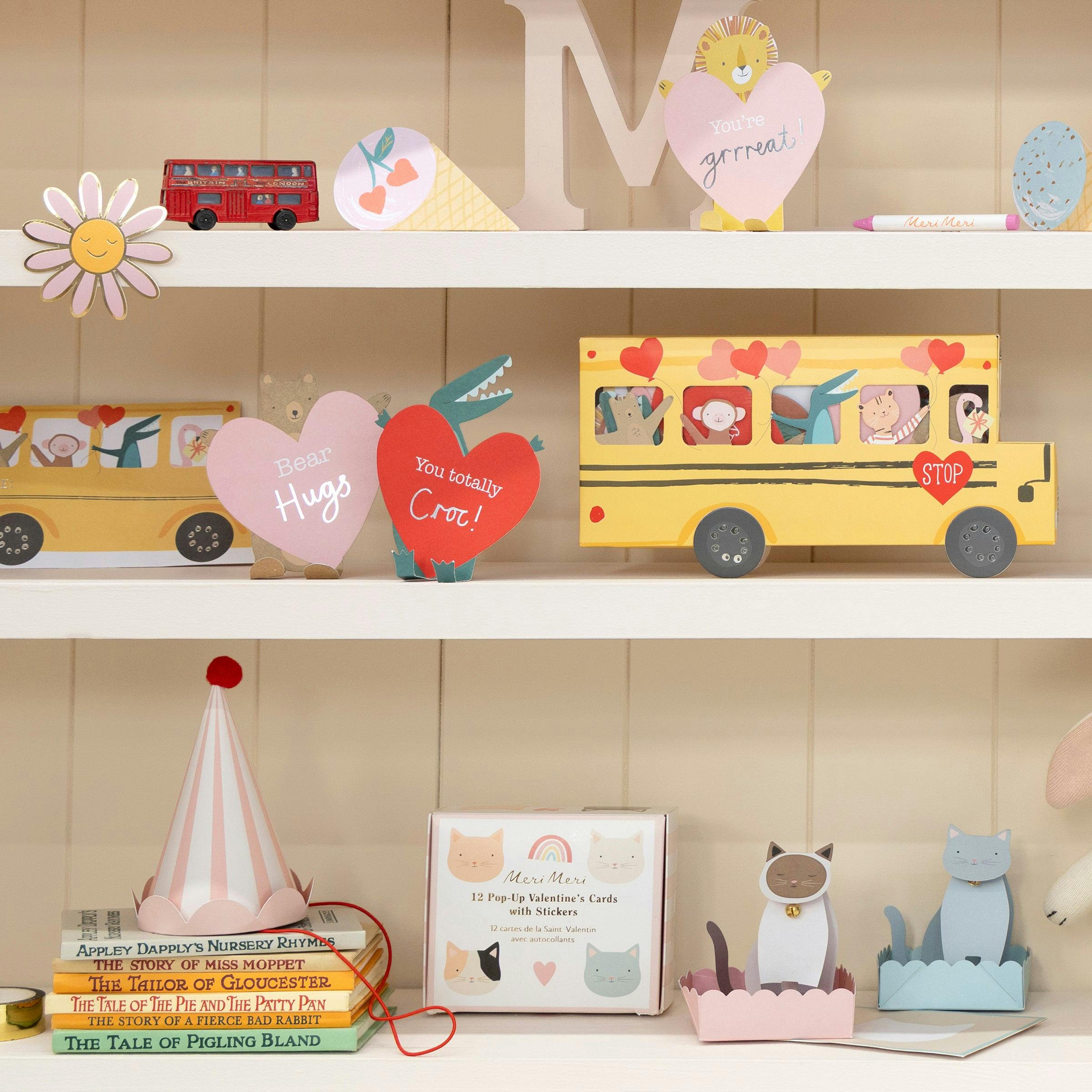 School Bus Valentine's Cards & Bracelets Set