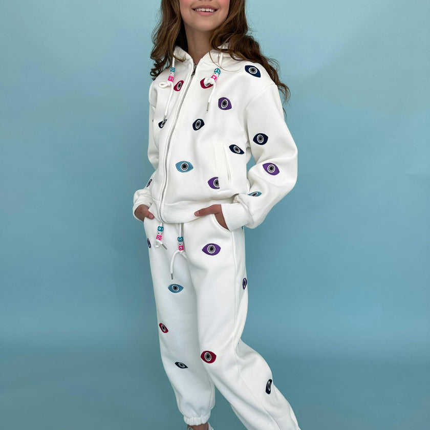 Rainbow Evil Eye Applique 2-Piece Jogger Set