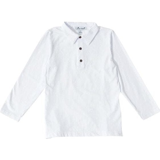 Long Sleeve Polo, White