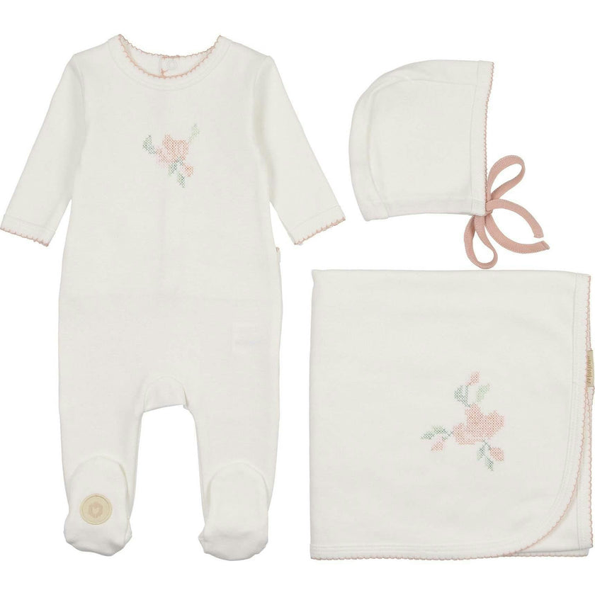 Heirloom Blossom Layette Set Ivory & Pink