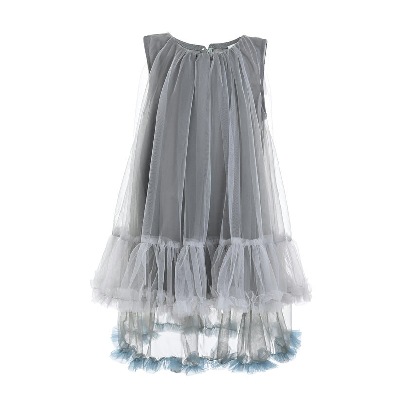 Gray Tulle Ruffle Dress