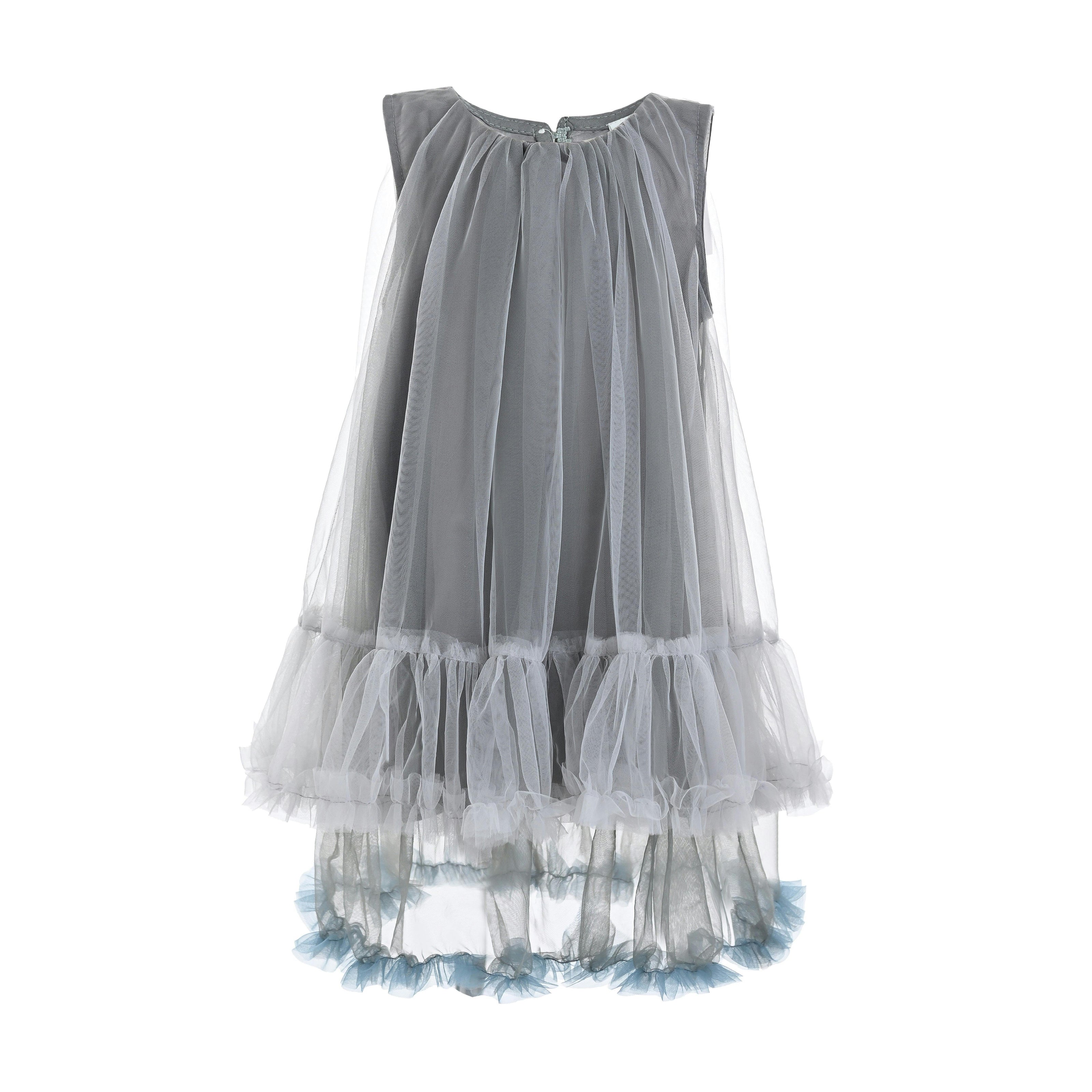 Gray Tulle Ruffle Dress