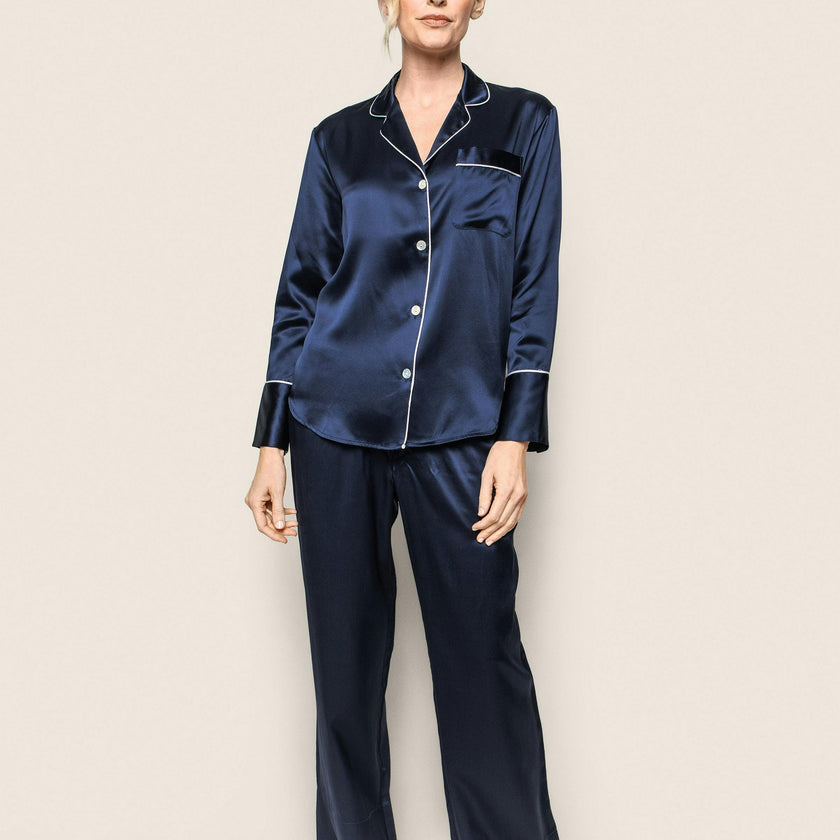 Women's Silk Pajama Set in Navy