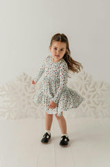 Girls Long Sleeve Double Tiered Dress in Christmas Elements