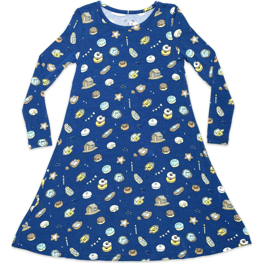 Hanukkah Cookies Bamboo Girls' Long Sleeve Dress