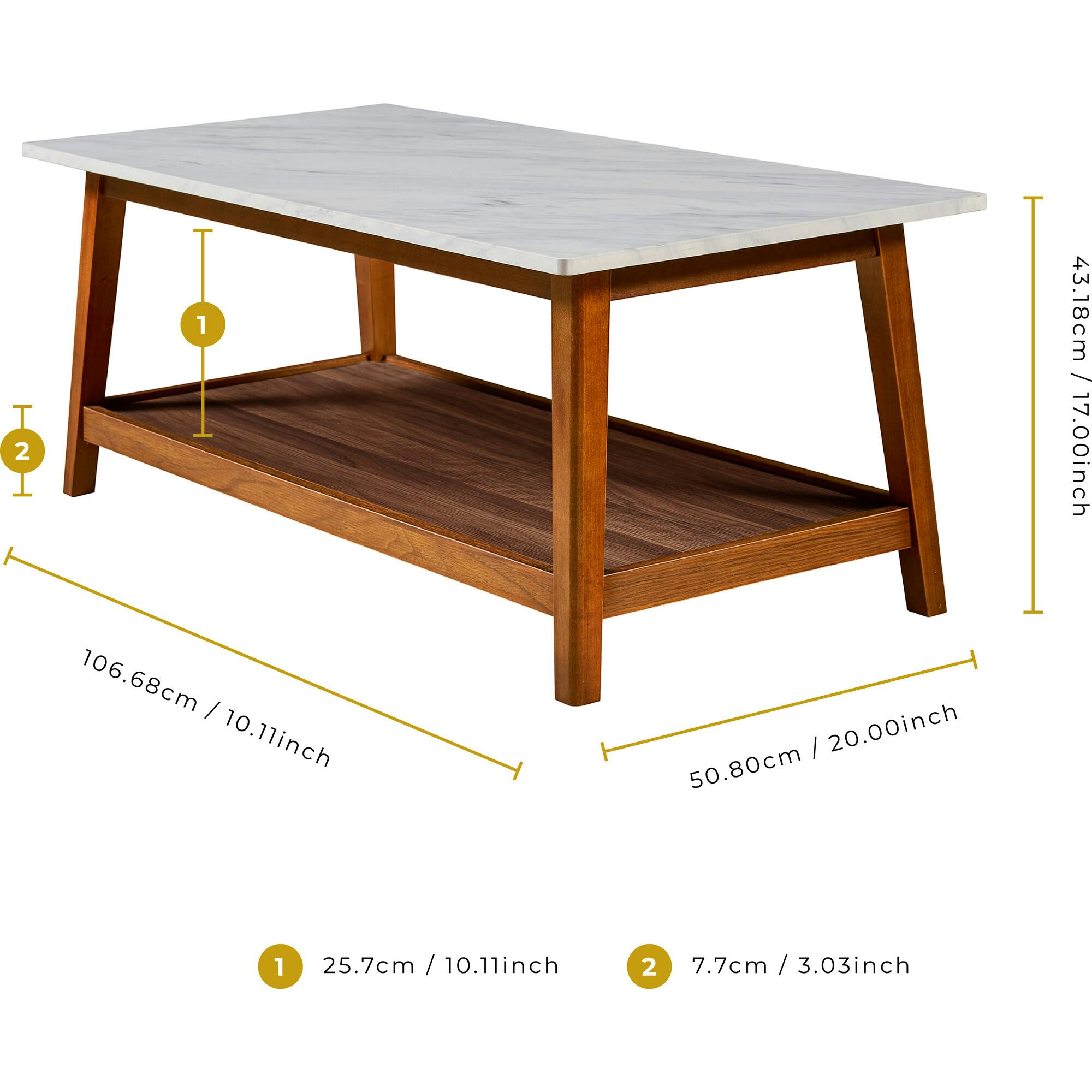 Kingston Wooden Coffee Table with Storage and Marble-Look Top