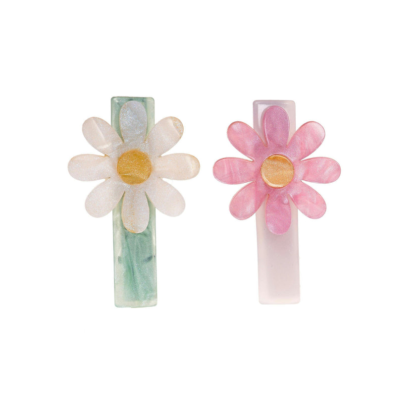 SPR - Daisy Pink & White Pearl Hair Clips