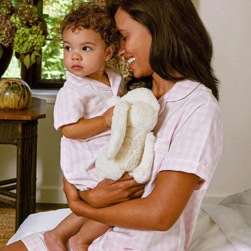 Women's Twill Pajama Short Set in Pink Gingham