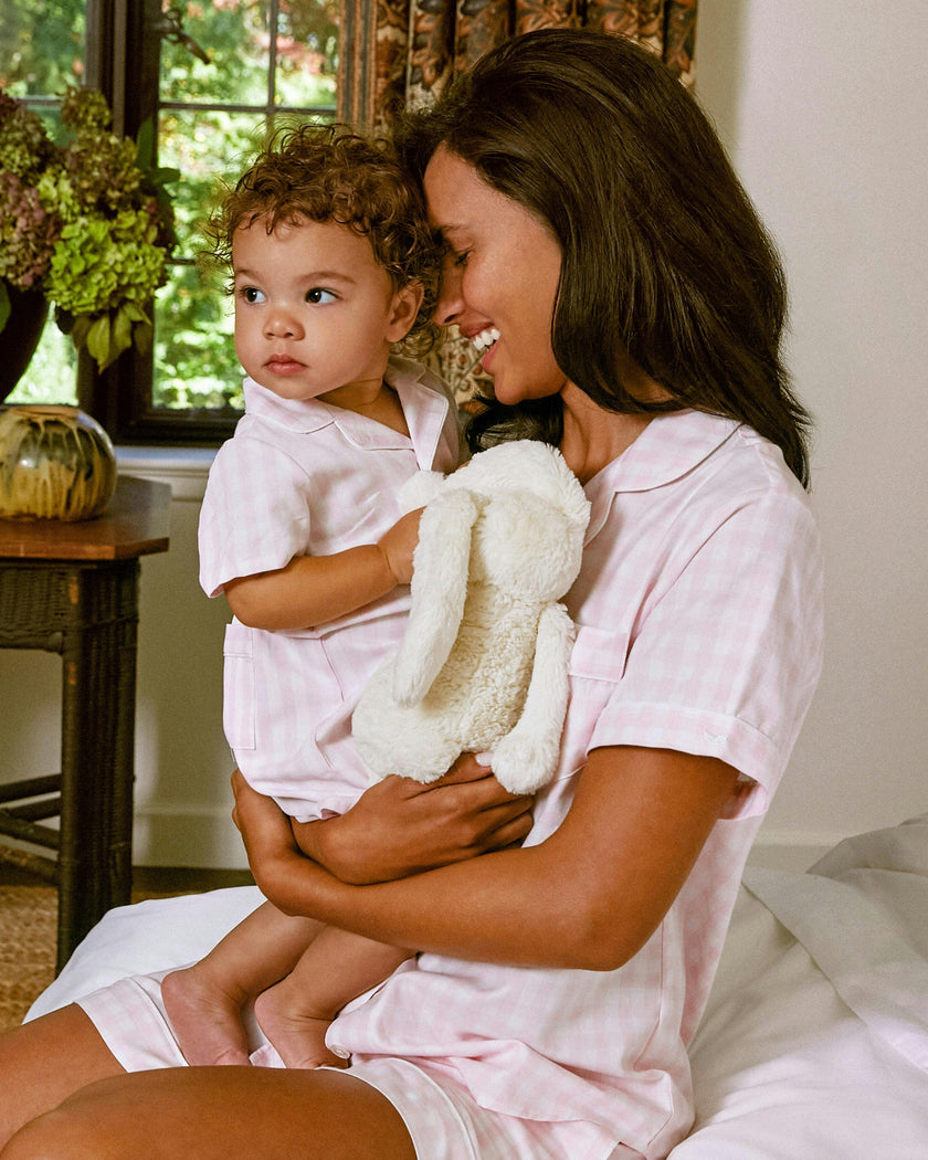 Women's Twill Pajama Short Set in Pink Gingham