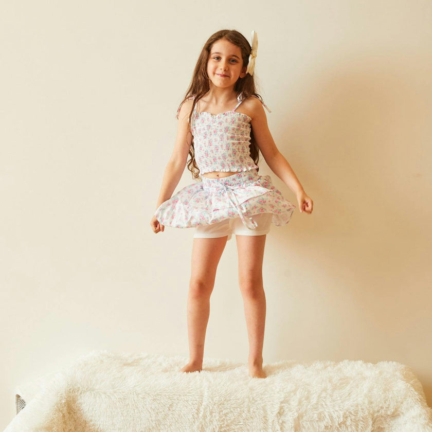 Georgia Romantic Rose White With Pink Satin Smocked Top