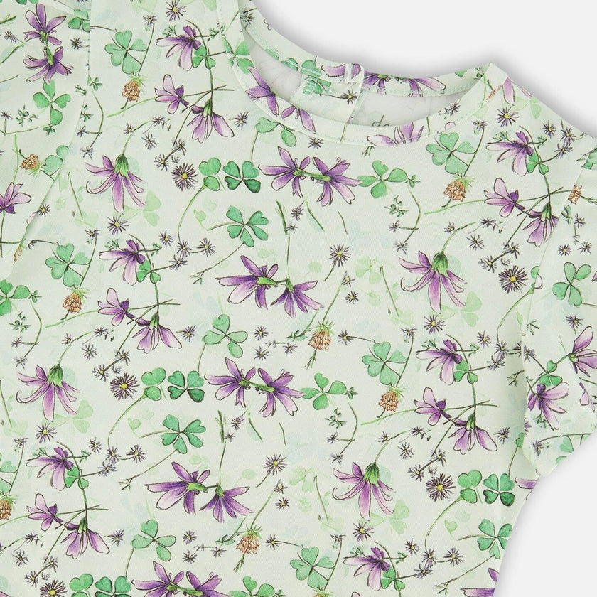 Jersey T-Shirt Green Printed Flowers