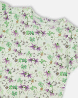 Jersey T-Shirt Green Printed Flowers