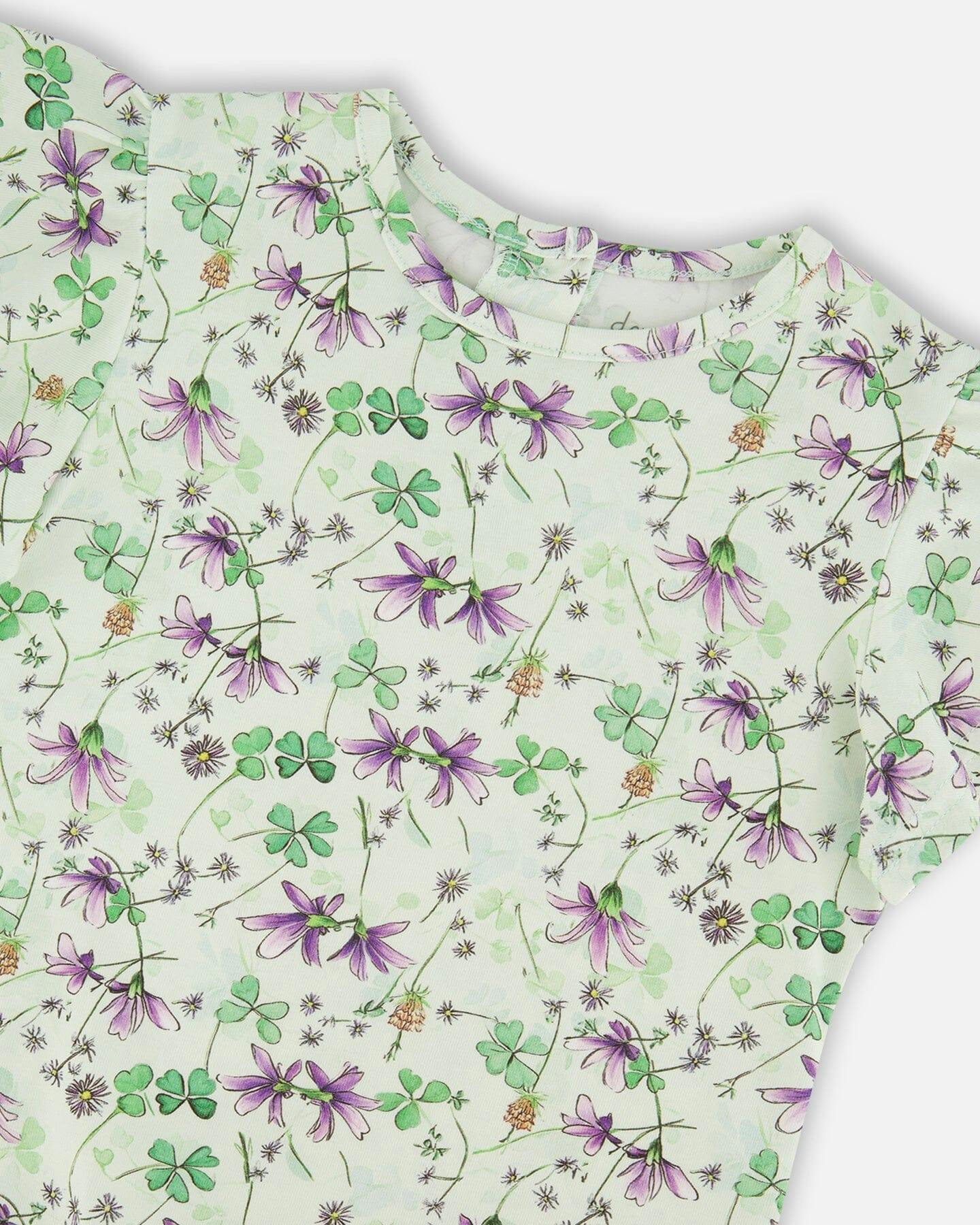 Jersey T-Shirt Green Printed Flowers