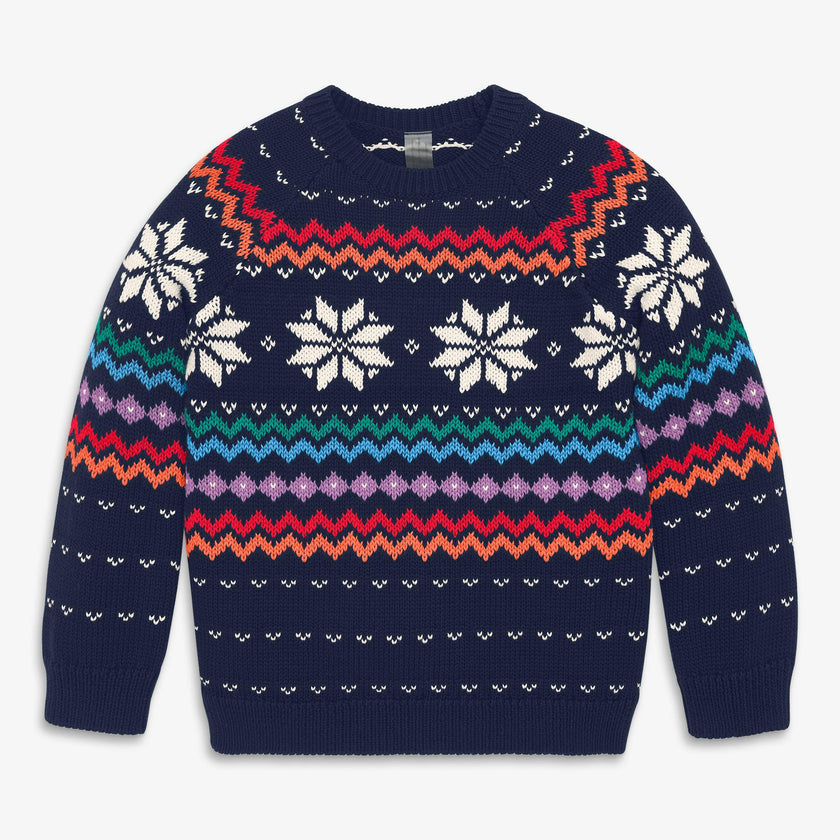 Kids rainbow snowflake fair isle sweater