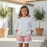 Delice Girl Blouse Mid Sleeve, White Flower Embroidery