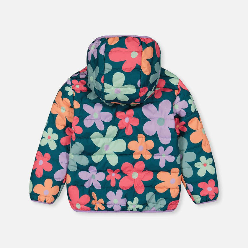 Quilted Mid-Season Jacket Green Floral Print