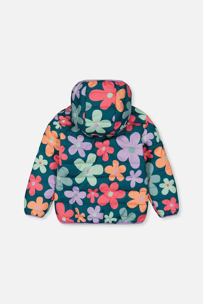 Quilted Mid-Season Jacket Green Floral Print