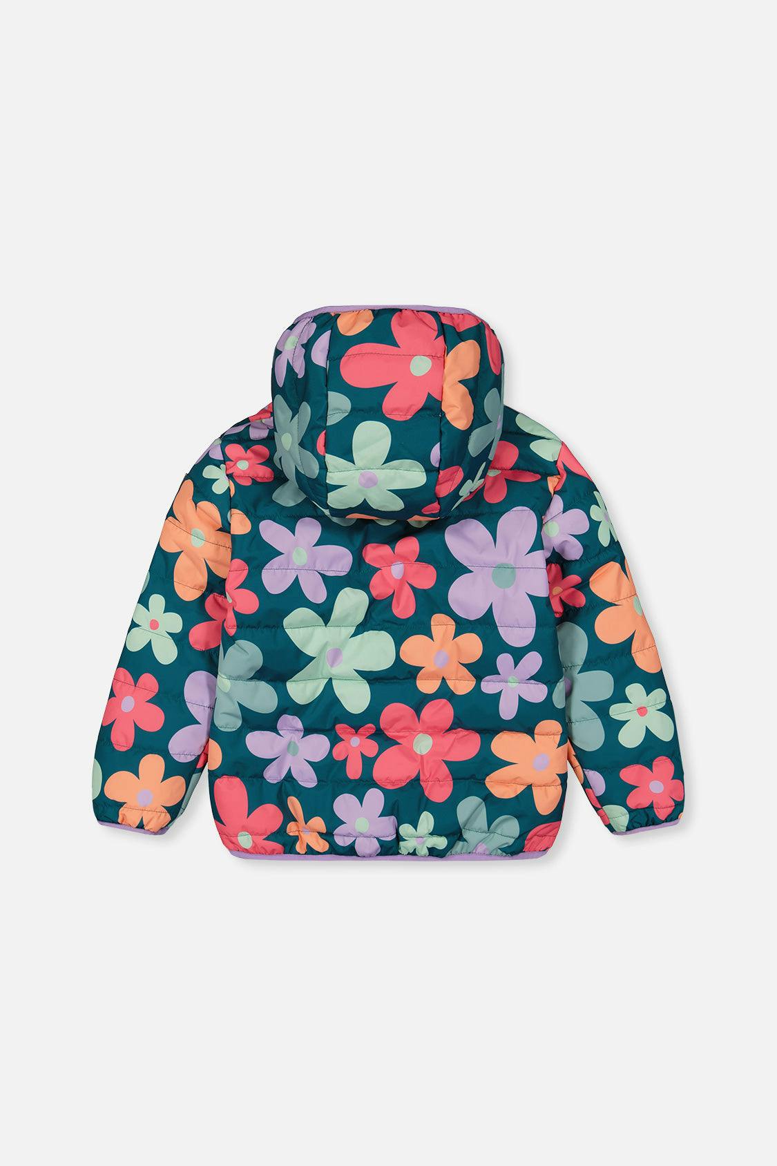 Quilted Mid-Season Jacket Green Floral Print