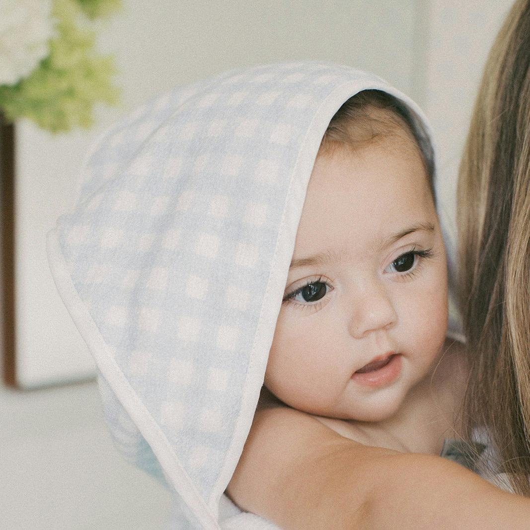 Picnic Gingham Baby Hooded Towel - Blue