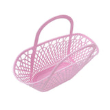 Packed Party Petal Party Pink Silicone Woven Basket with 6 Floral Twisty Charms - Lightweight Open Weave Carryall, 16x10.4 Inch with 15 Inch Handle