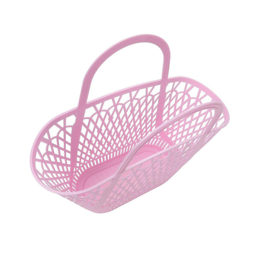 Packed Party Petal Party Pink Silicone Woven Basket with 6 Floral Twisty Charms - Lightweight Open Weave Carryall, 16x10.4 Inch with 15 Inch Handle