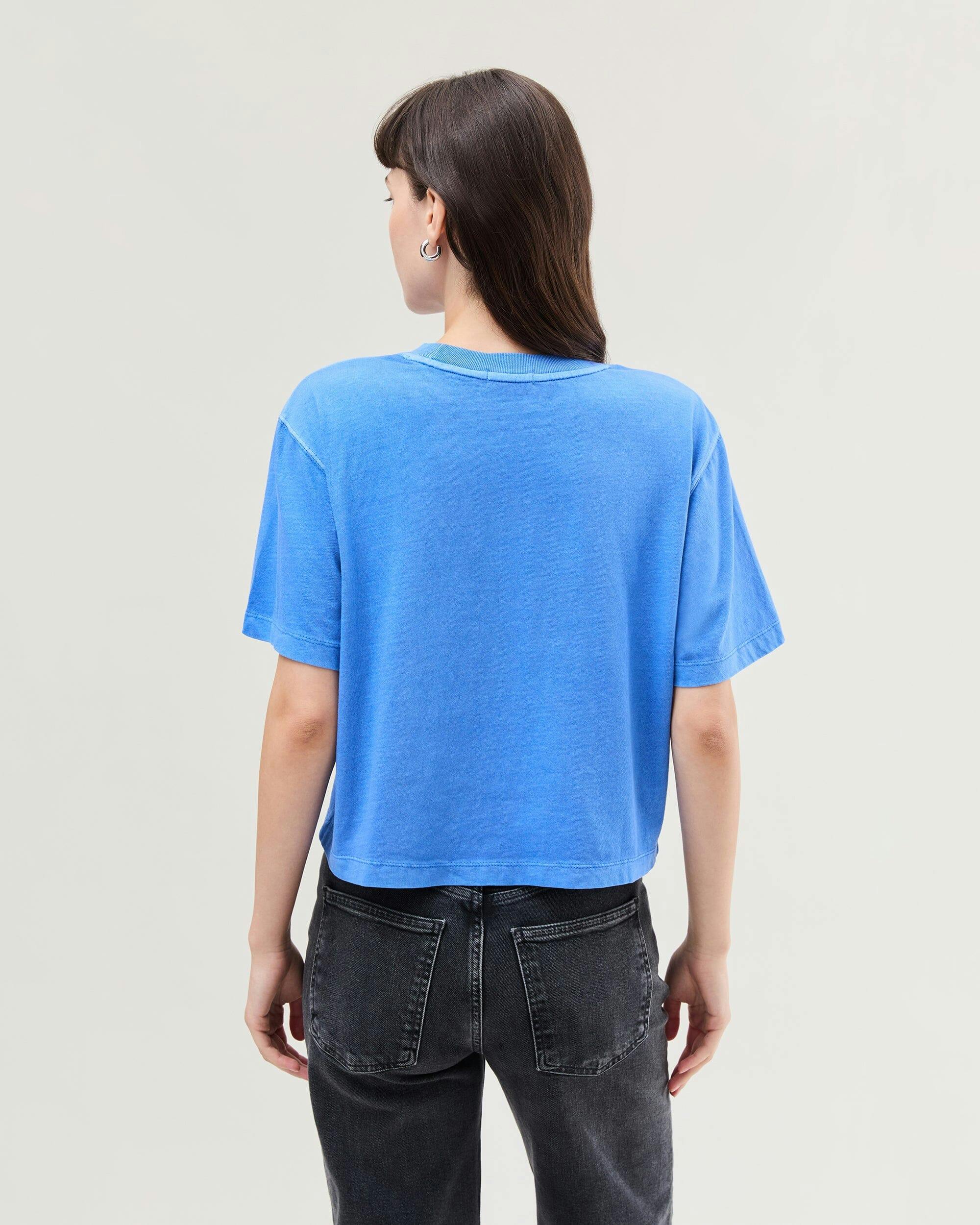 Womens Relaxed Crop Tee - Pigment Dye Jersey - Pop Blue