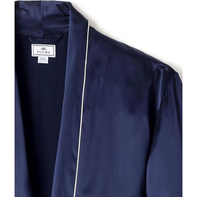 Men's Silk Long Robe in Navy