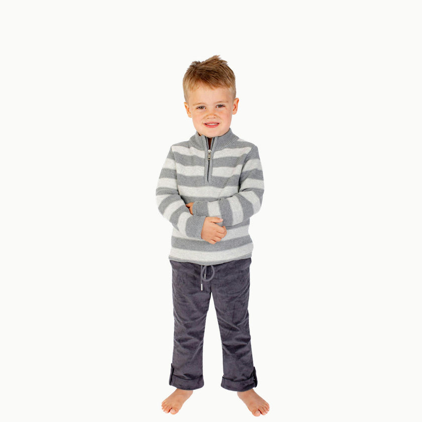 Boys' Half Zip Sweater in Gray Stripe