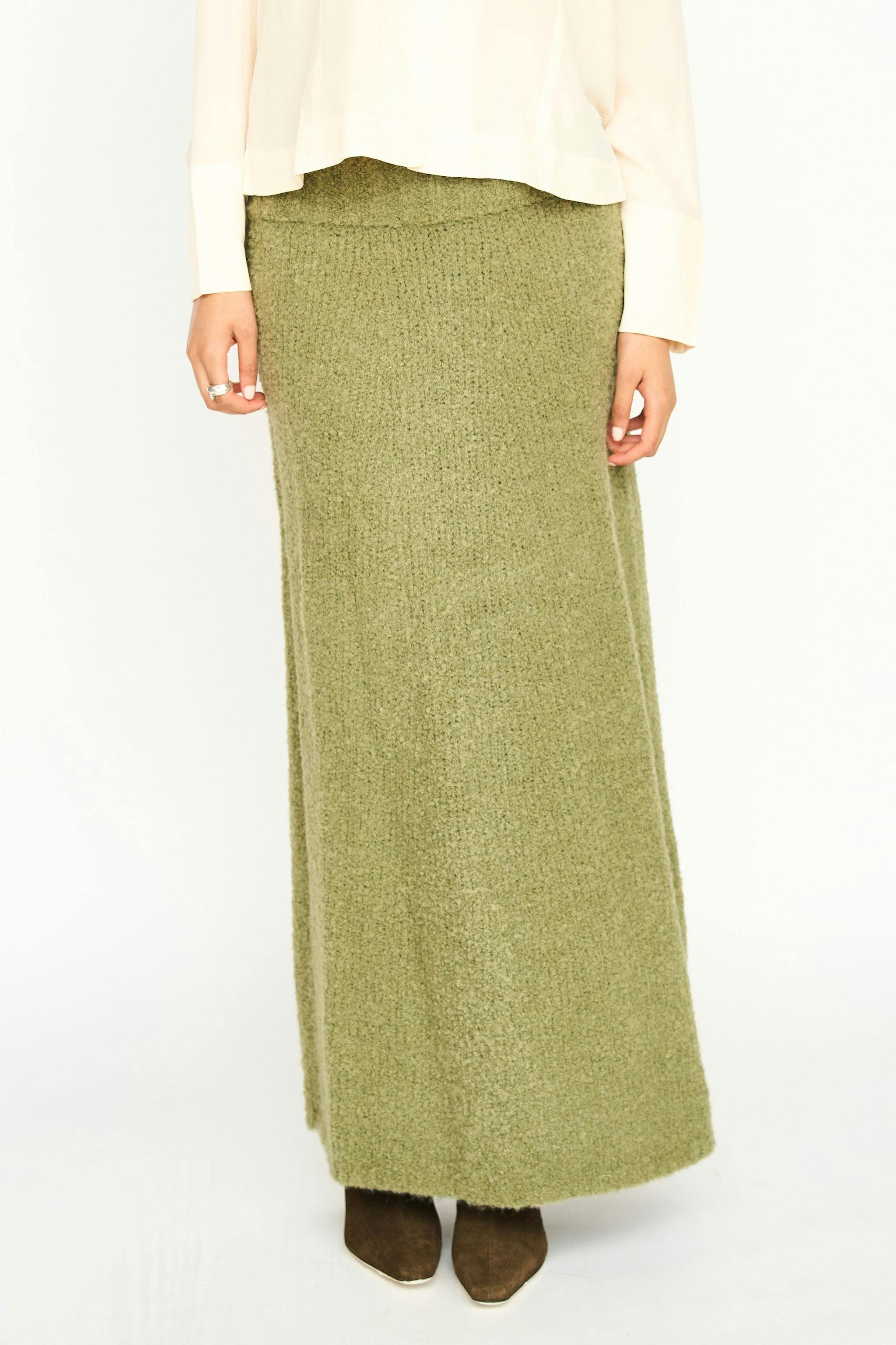 Estes Boucle Knit Skirt in Matcha