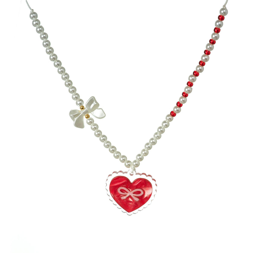 Sweetheart Bow Pearl Necklace -VAL