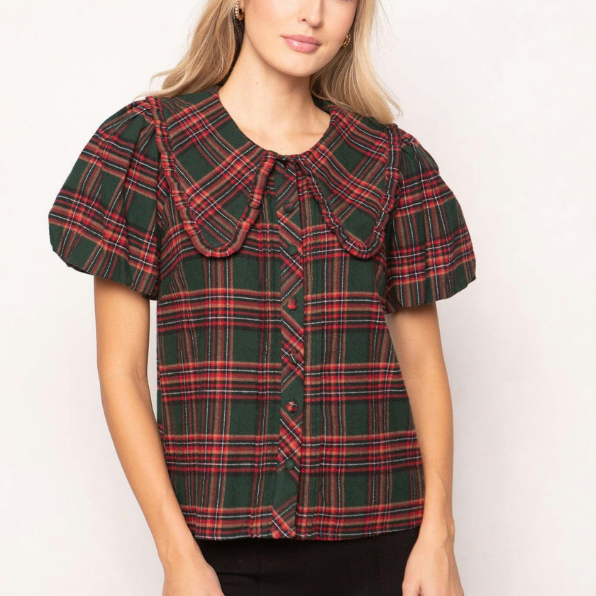 Andrea Blouse in Evergreen Plaid