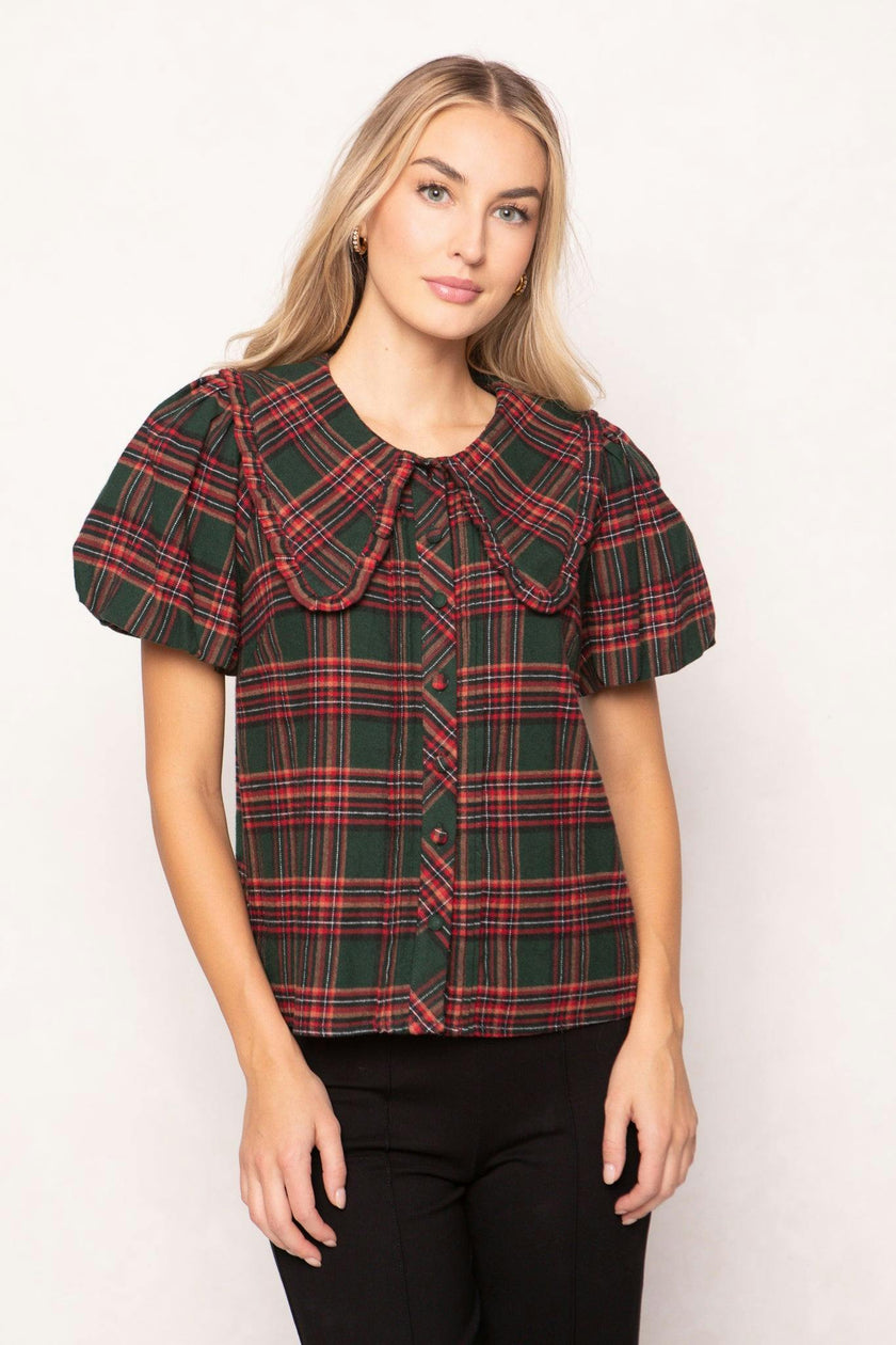 Andrea Blouse in Evergreen Plaid