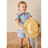 Darby Gingham Straw Boater Hat in Blue (M-L)