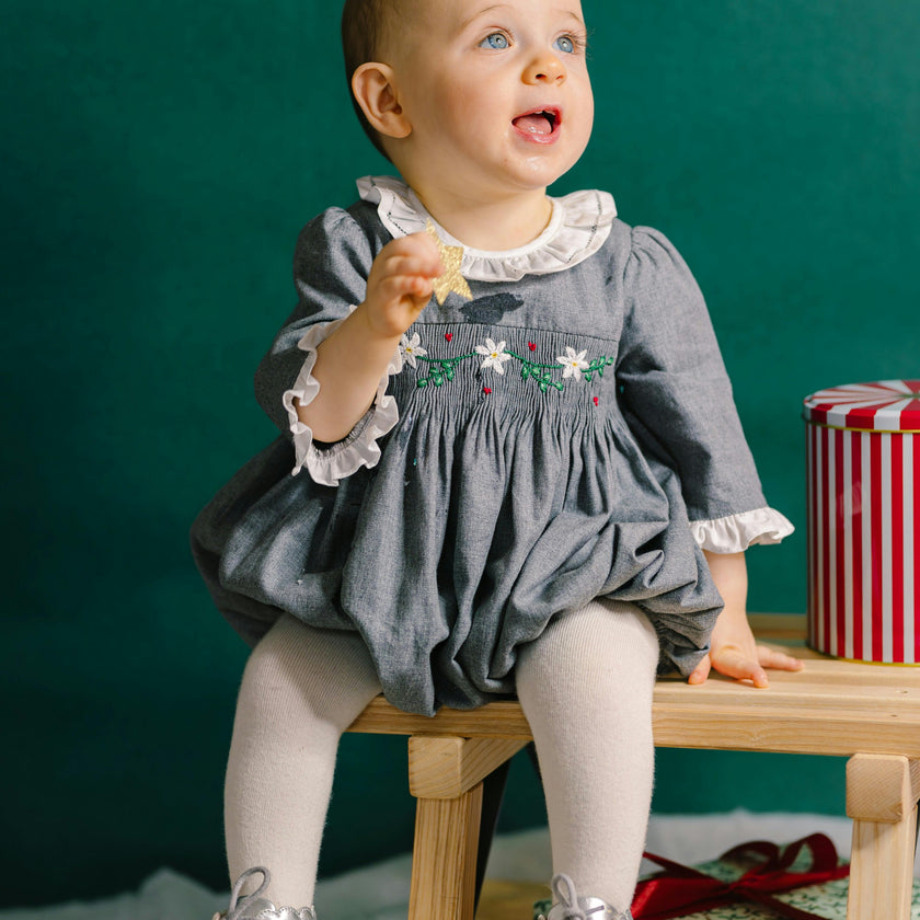 Heidi Grey Long Sleeve Smocked Bubble