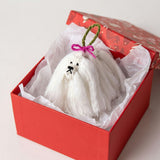 Maltese Dog Hand Knit Christmas Ornament