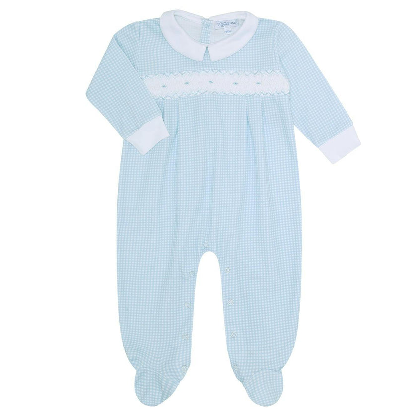 Blue Gingham Smocked Footie