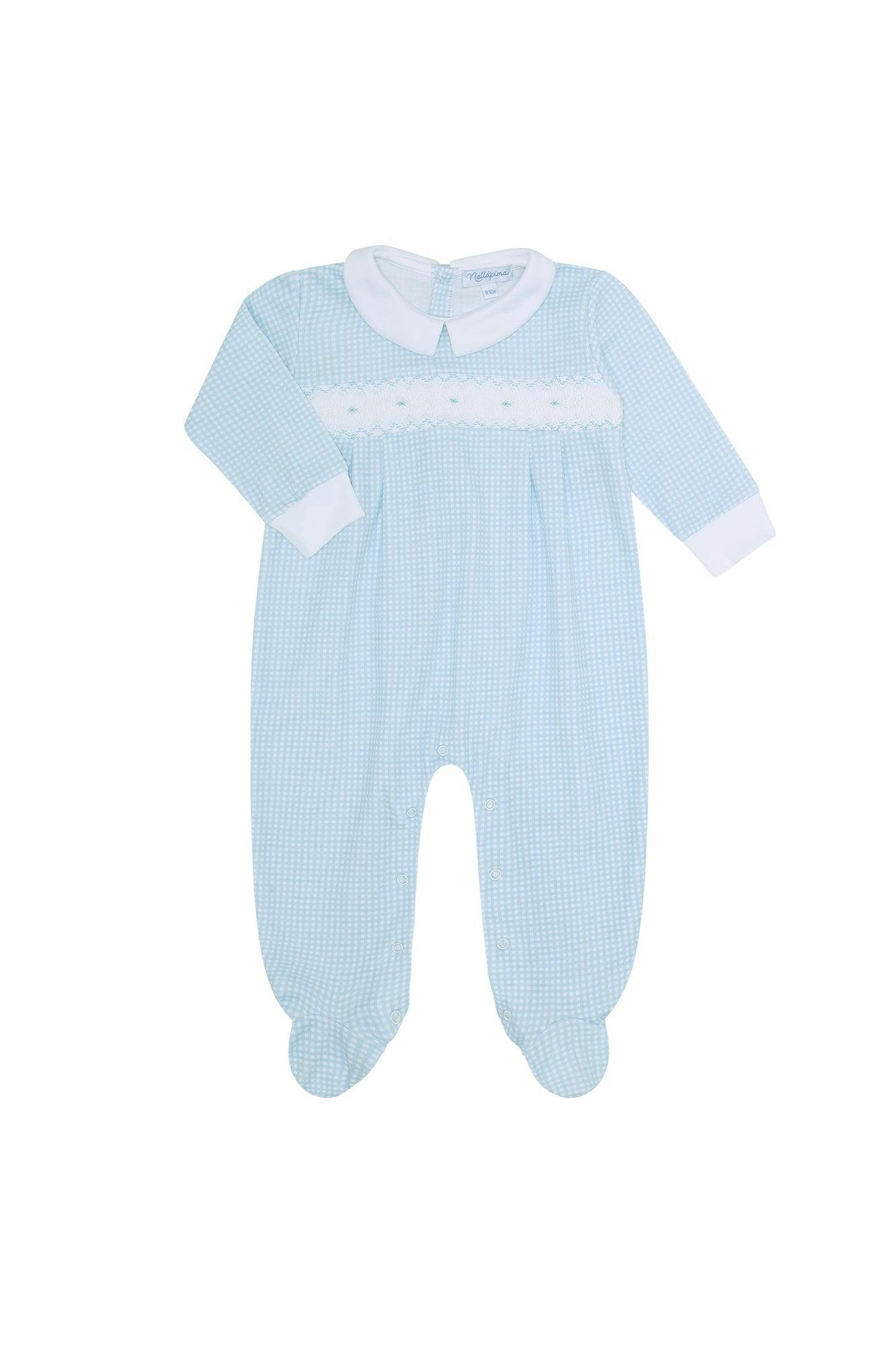 Blue Gingham Smocked Footie