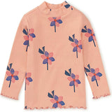 Floral Print Ribbed Long Sleeve Mock Neck Top, Yellow