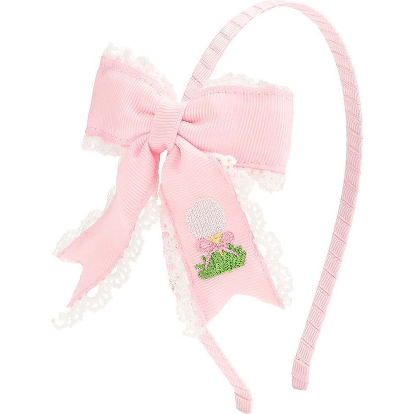 Golf Tee Embroidered Lace Bow Headband